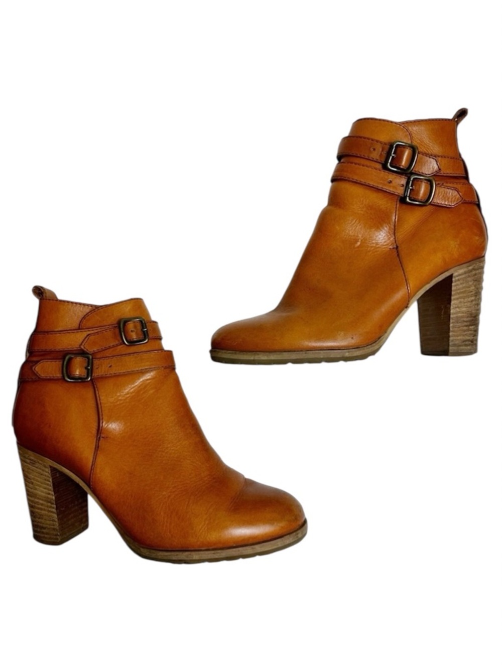 Madewell 1937 Footwear Leather Stacked Heel Dual Buckle Ankle Boots